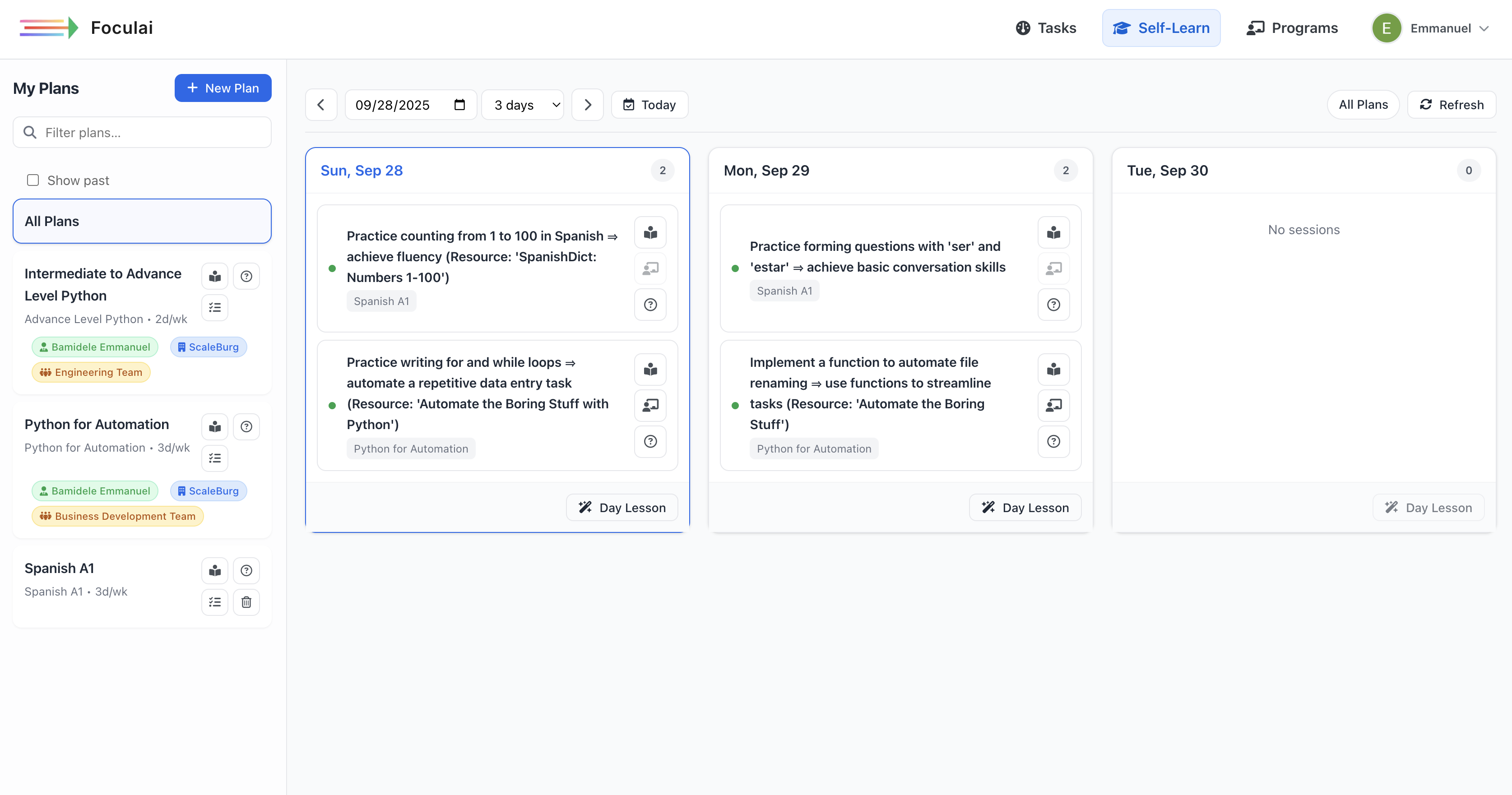 Learning plan editor in FocoxAI